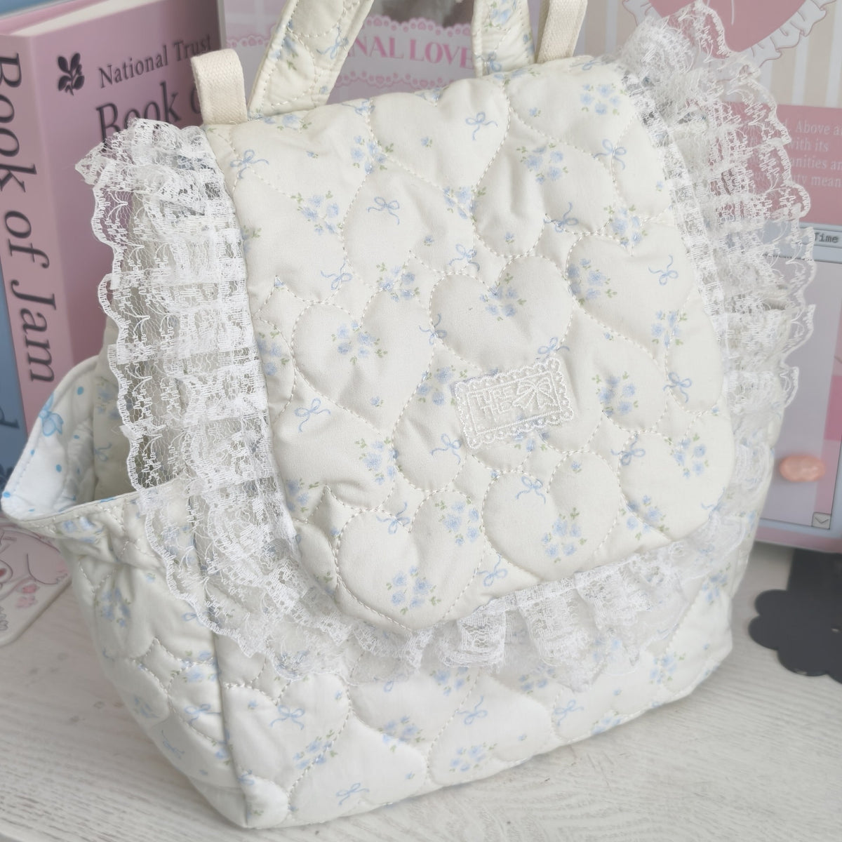 Cream Floral Quilted Backpack