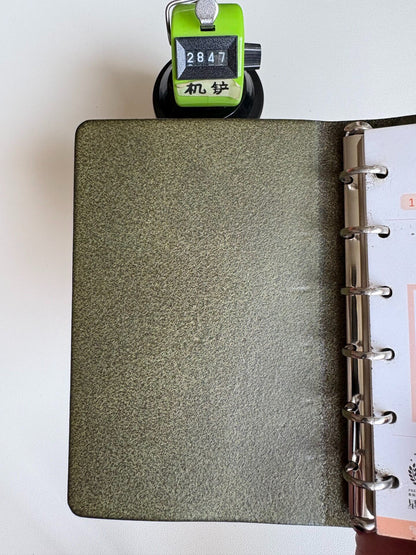Pueblo Leather 8-Ring Notebook, Olive Green, A7 (126mm x 80mm)
