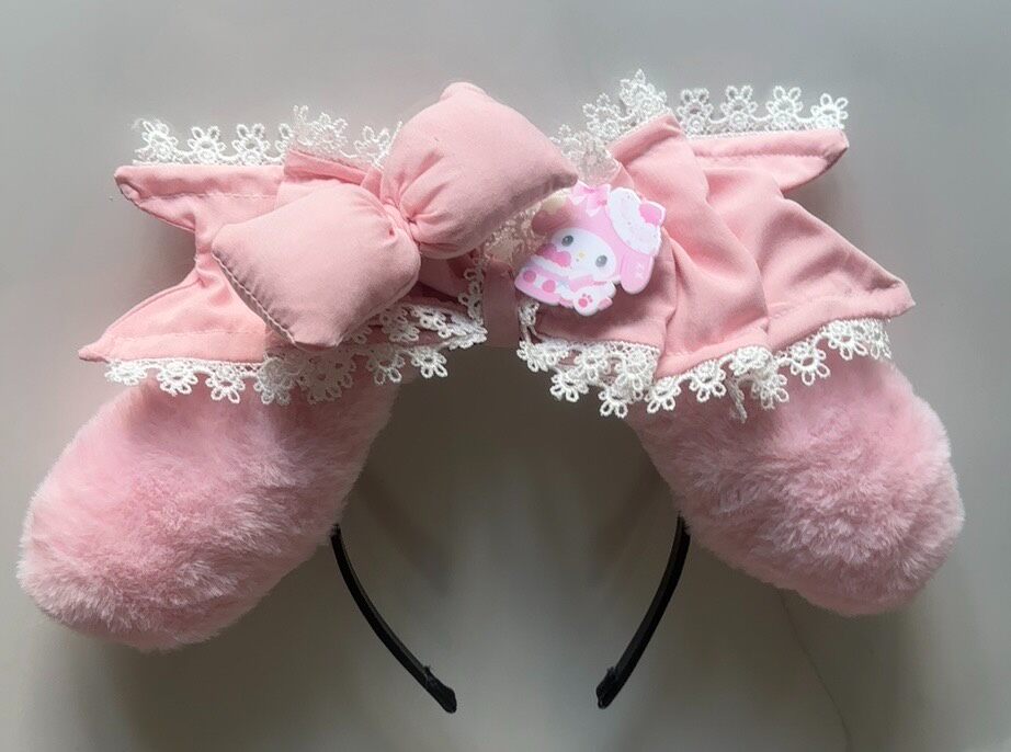 Pink Plush Bunny Ear Lace Headband