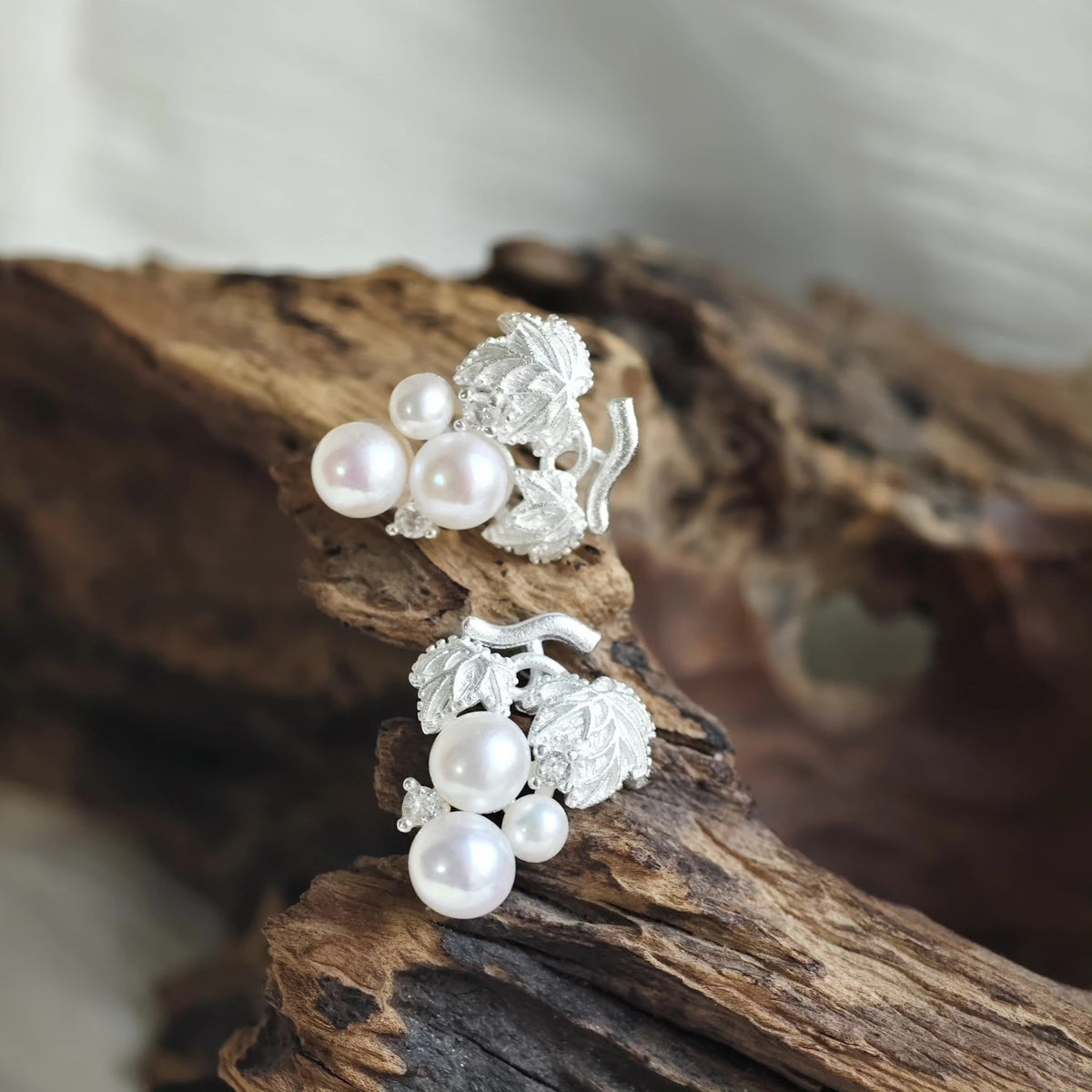 Grape Cluster Natural Pearl Silver Earrings