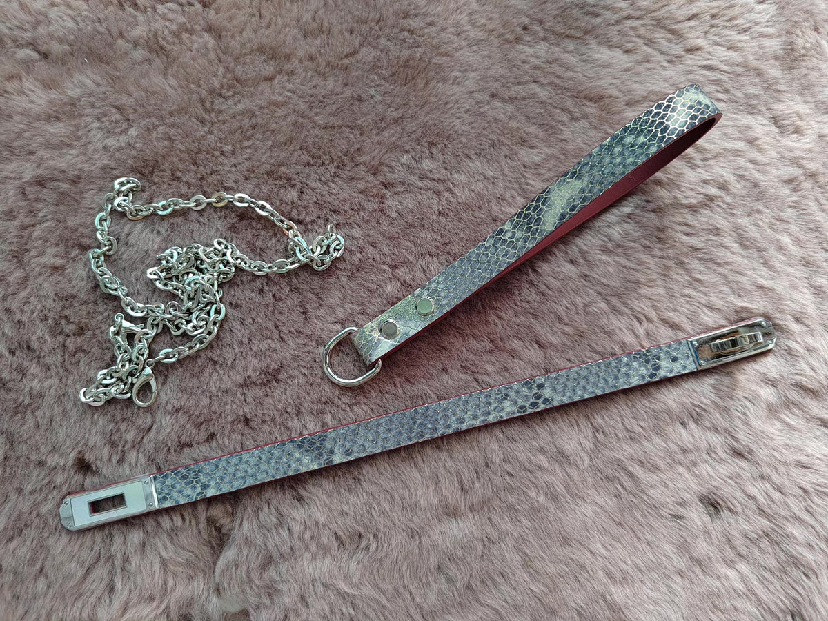 Gray Silver Sheepskin Pet Collar Set