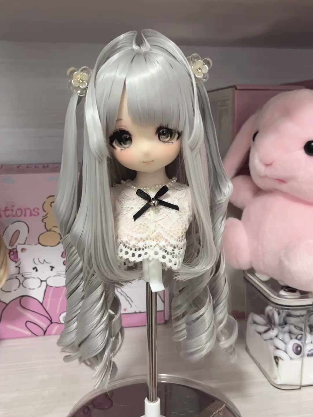 Doll Wig Silver Grey Spiral Curls