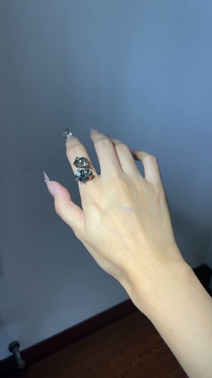 Natural Pyrite Twin Flower Adjustable Ring