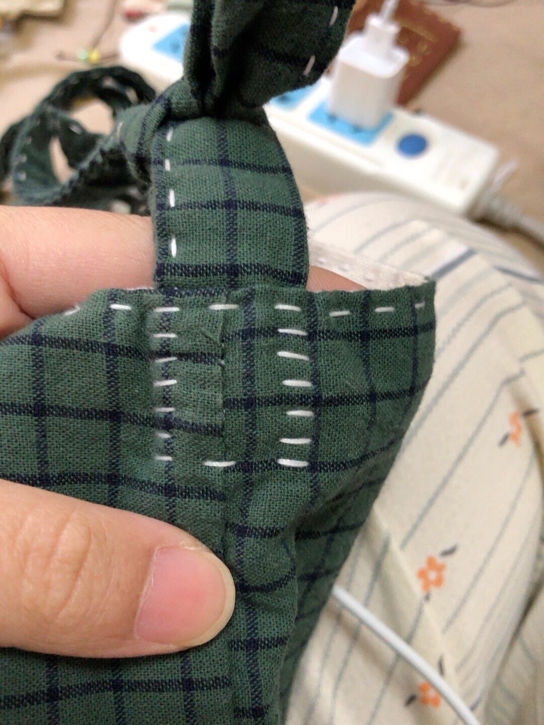 Handmade Adjustable Dark Green Checkered Canvas Bag