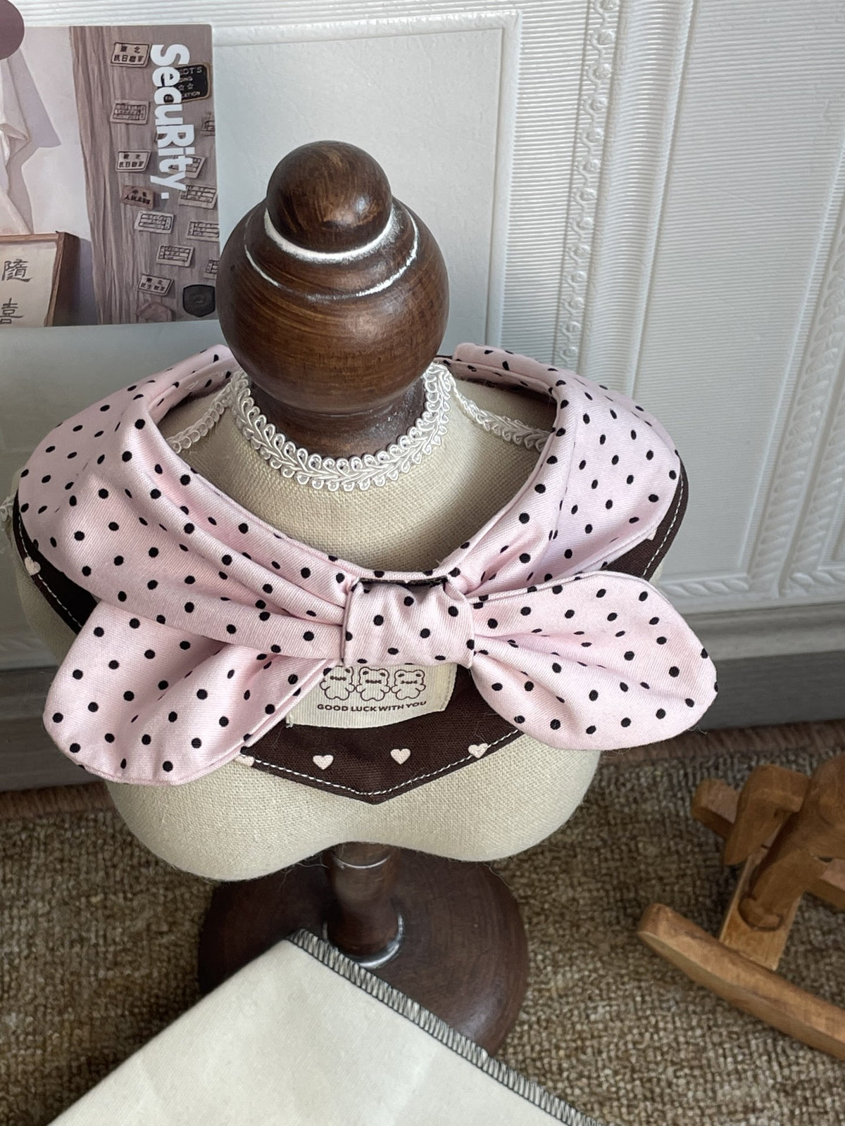 Handmade Pink Brown Polka Dot Pet Bandana