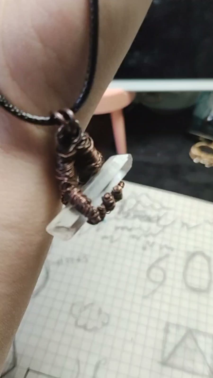 Hand Shaped Copper Wire White Quartz Necklace