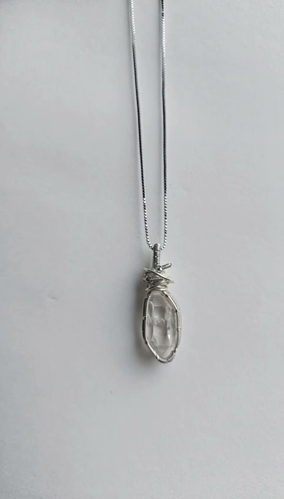 Handcrafted Wire Wrapped Clear Crystal Pendant Necklace