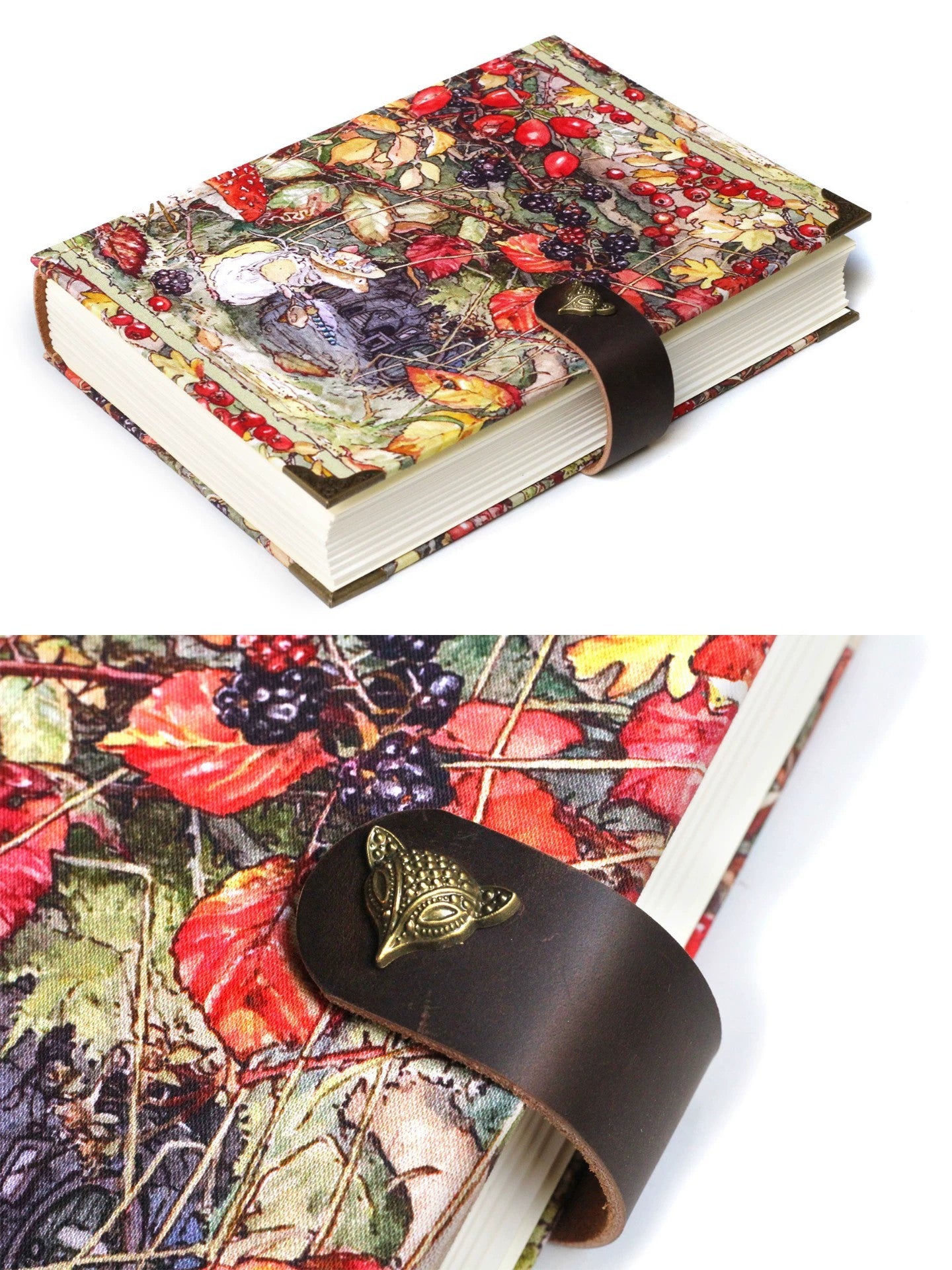 A4 Leather-Bound Notebook with Whimsical Forest Cover Illustration