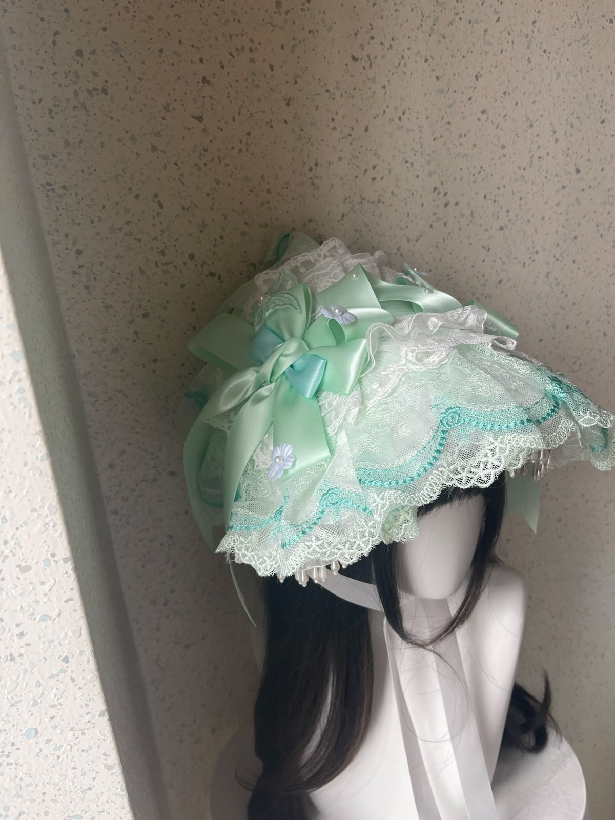 Mint Green Lace Lolita Bonnet Hat