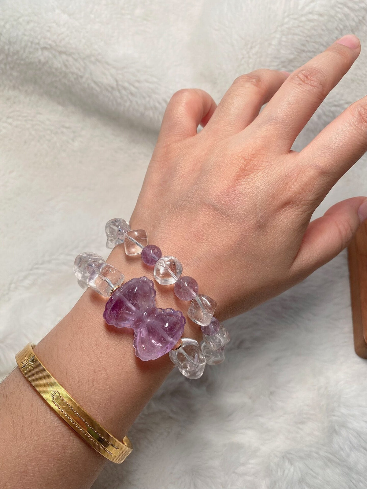 White Crystal Lavender Amethyst Double Loop Bracelet