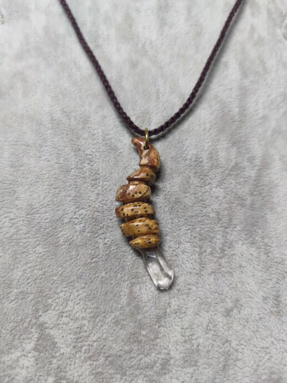 White Quartz Crystal Pendant Wooden Hat