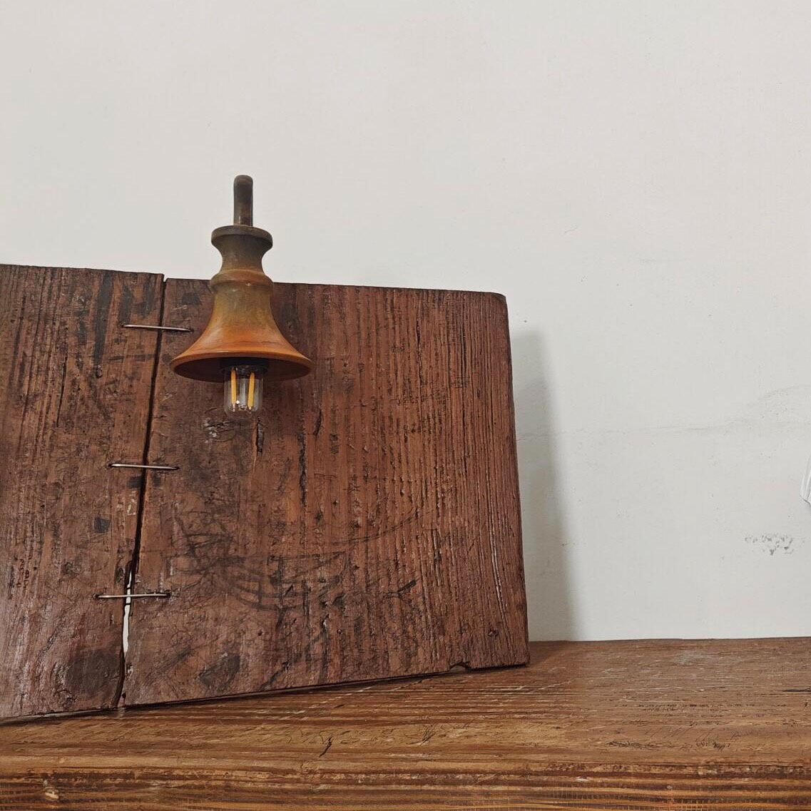 Reclaimed Wood Table Lamp Brass Shade