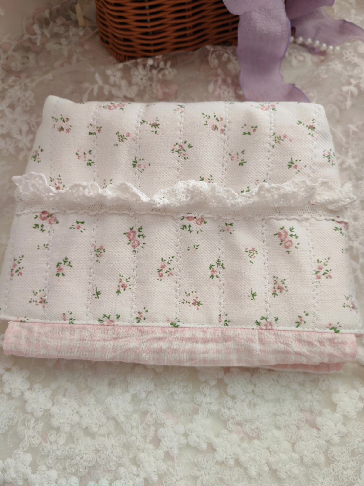 Handmade Drawstring Pouch Cotton Floral Lace