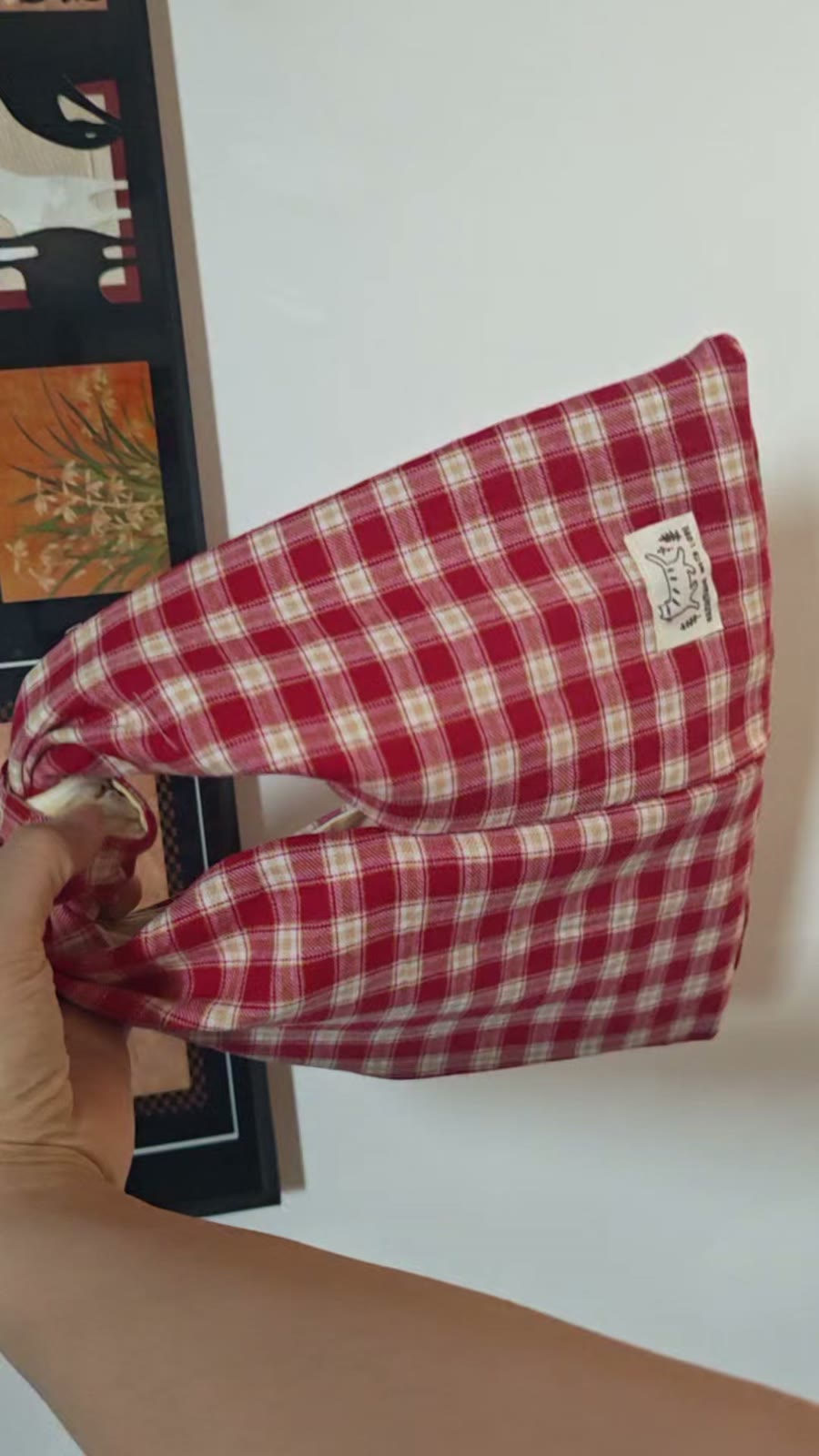 Red Gingham Cotton Knotted Handle Bag