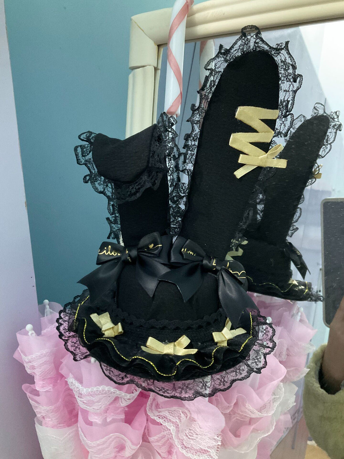 Black Gold Bunny Ear Mini Top Hat