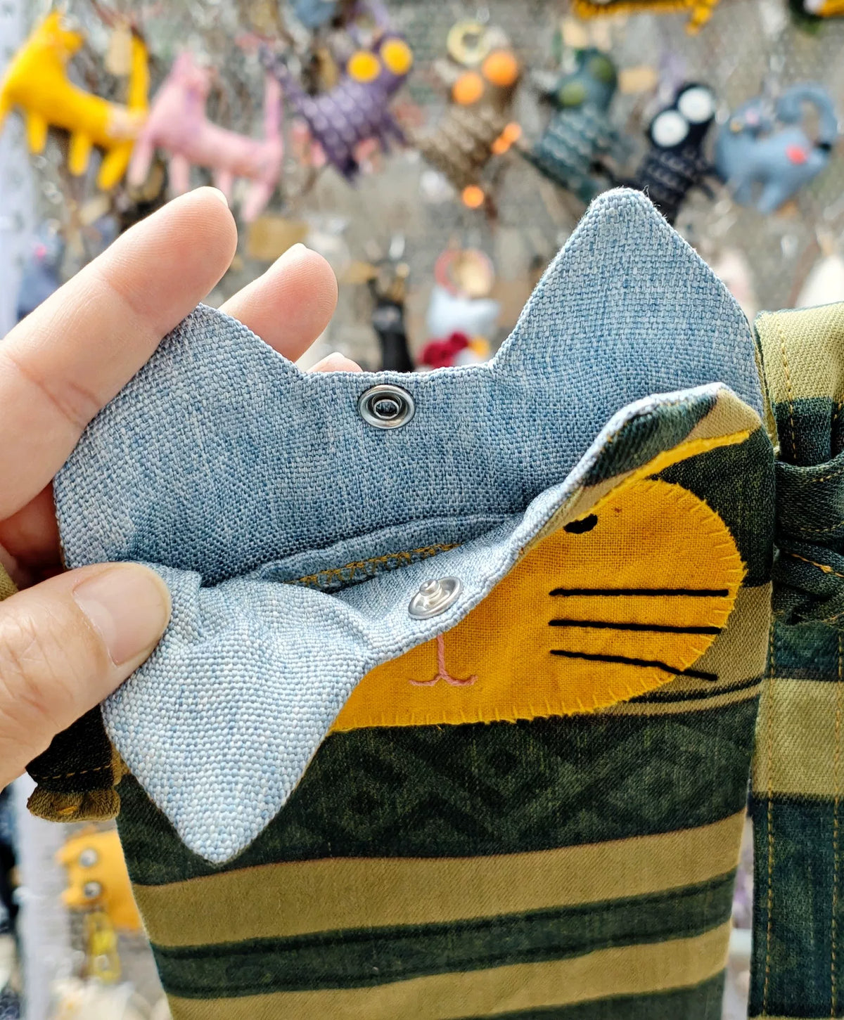 Handmade Cat Crossbody Phone Bag Striped Woven