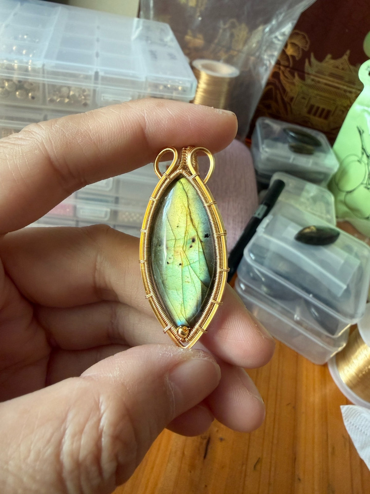Natural Golden Labradorite Minimalist Pendant
