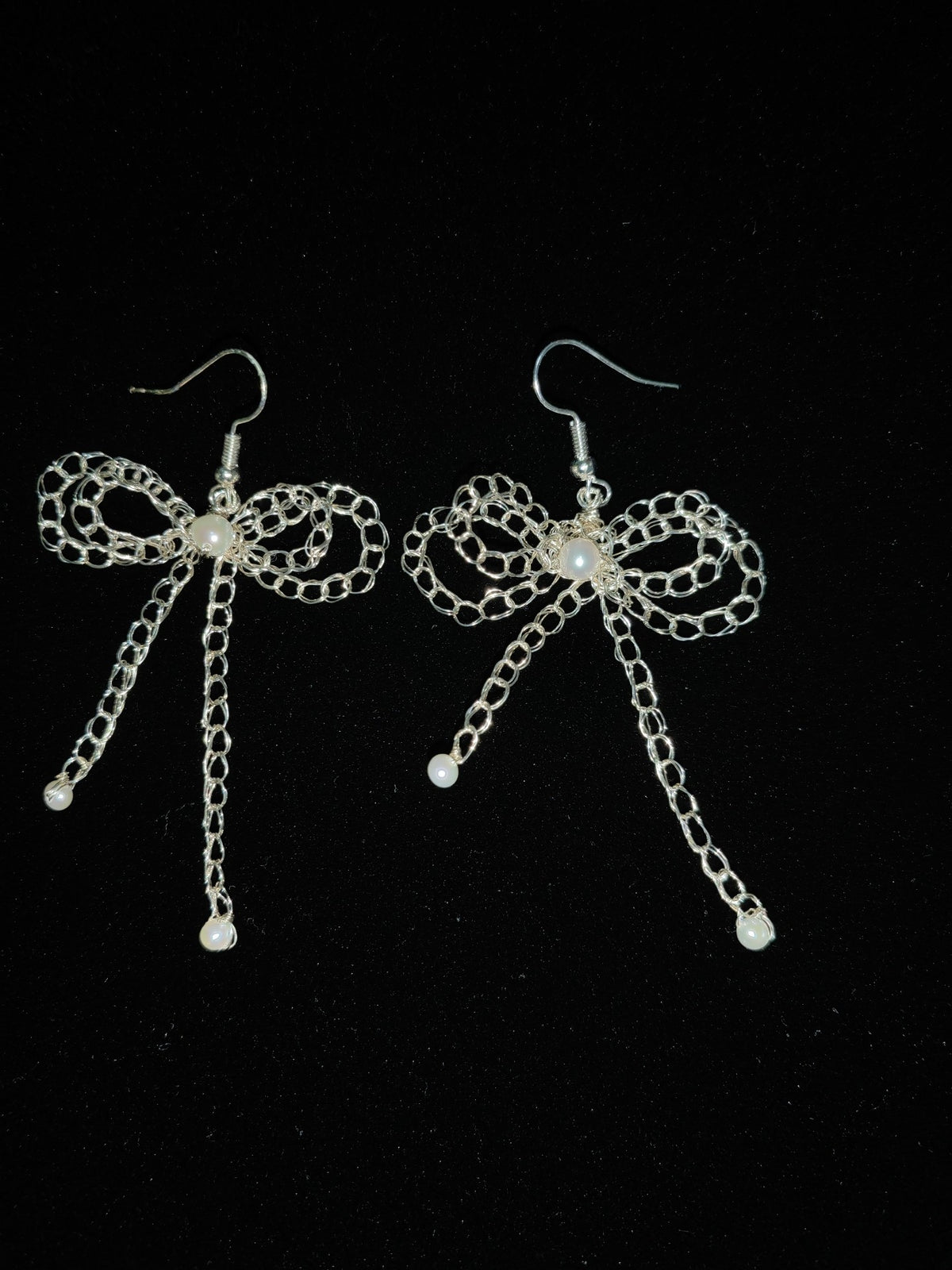 Handcrafted Copper Wire Bow Pearl Earrings