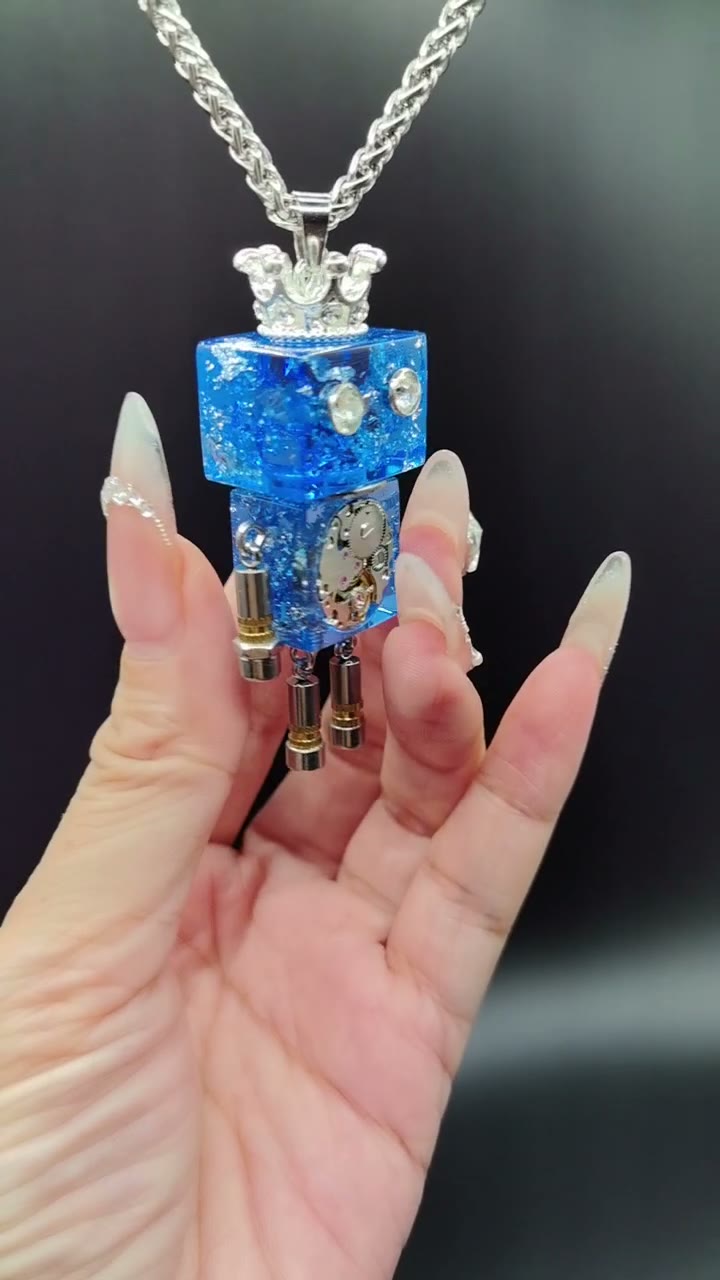 Blue Punk Robot Pendant Necklace