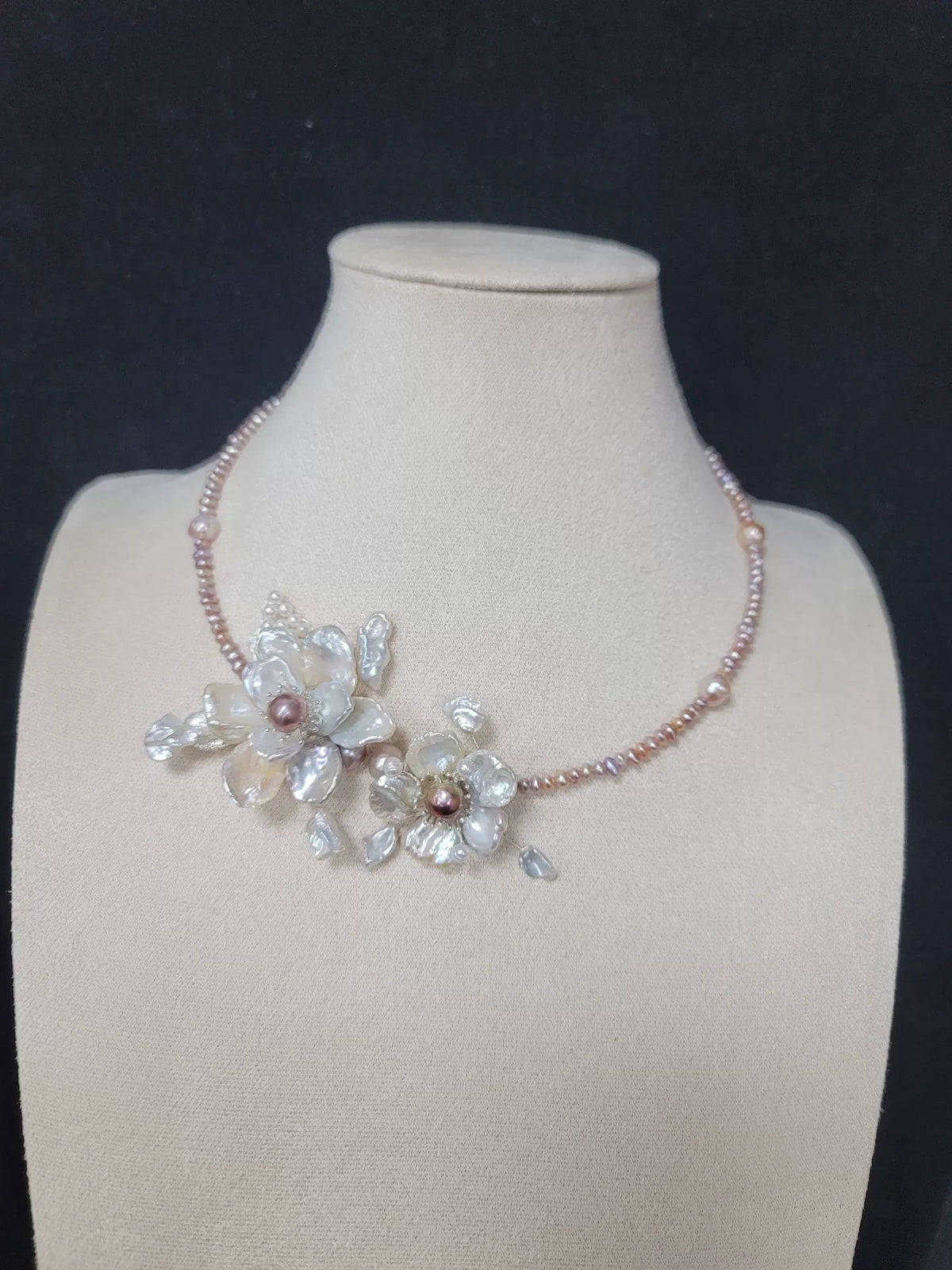 Pink Pearl Double Flower Necklace