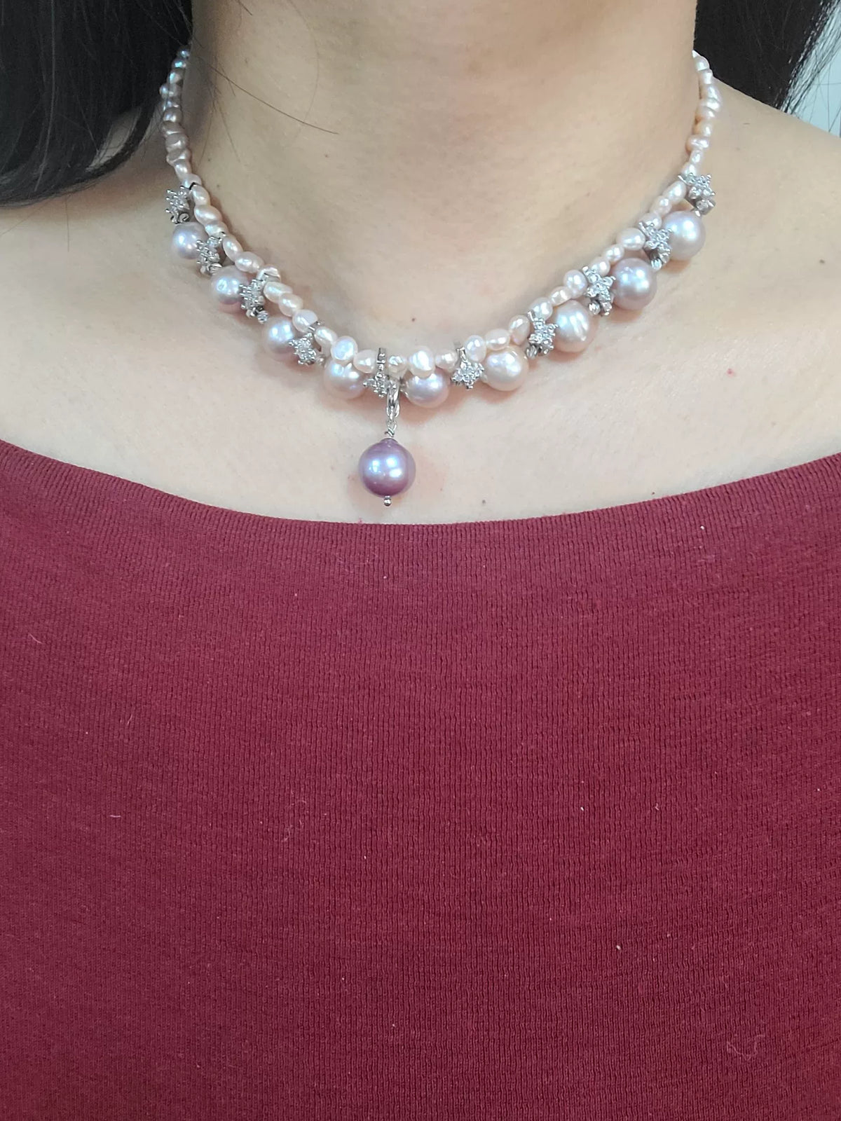 Double Layer Pink Purple Pearl Necklace