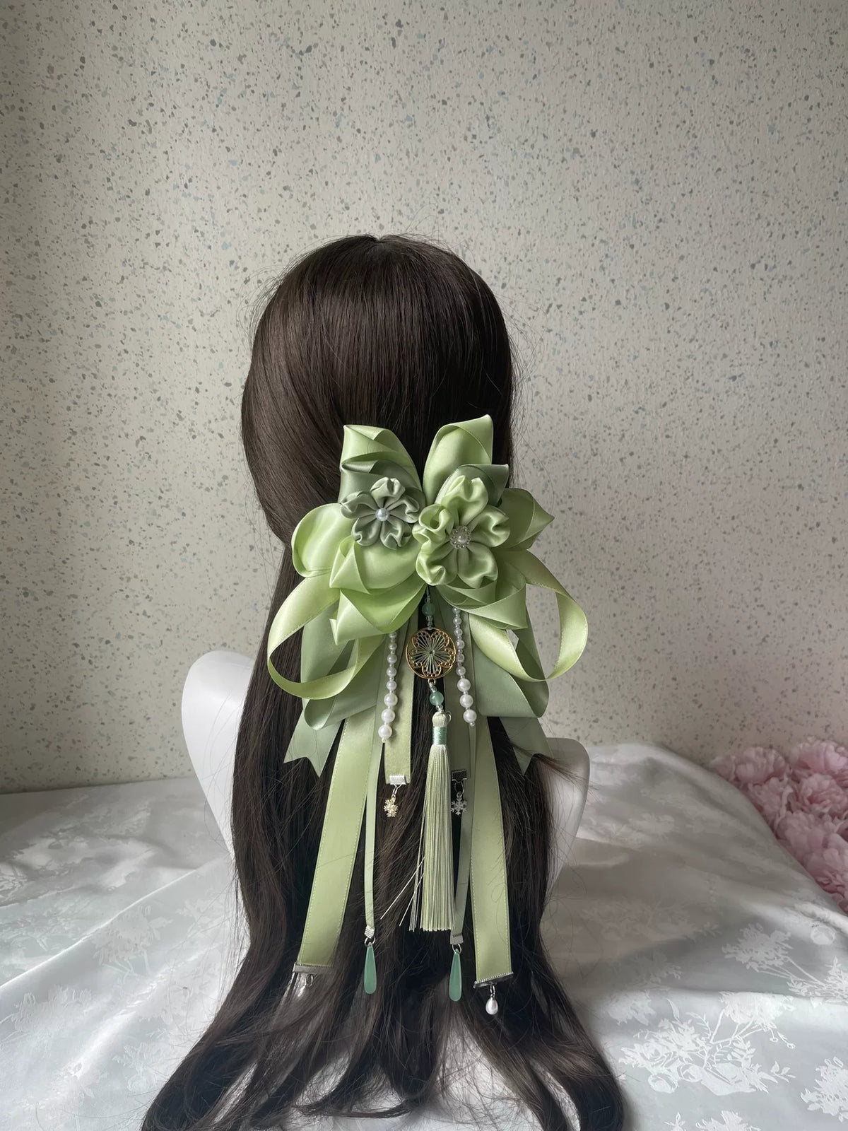 Prendedor de Cabelo Laço Lolita Verde Pastel Feito à Mão