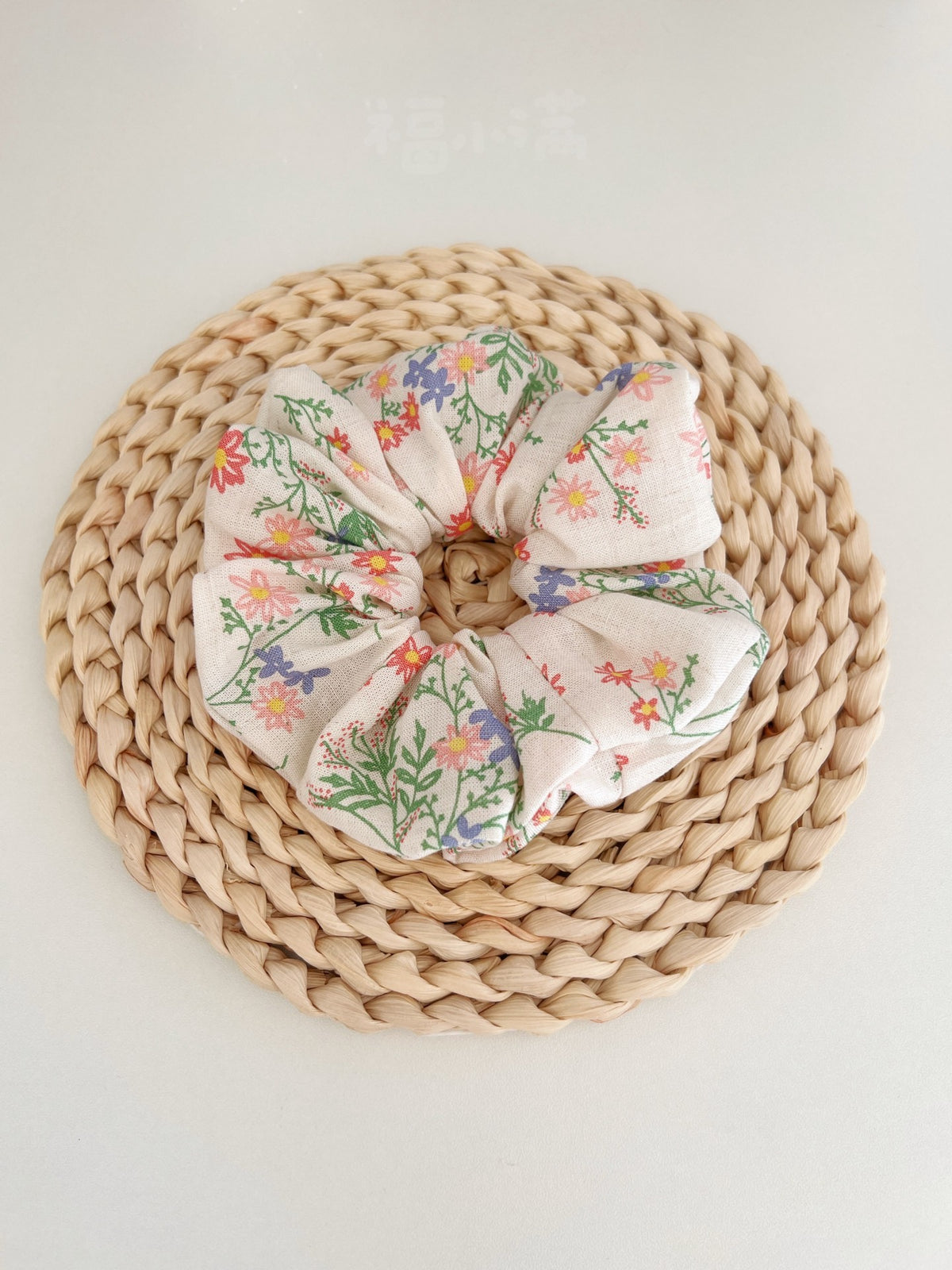 Floral Cotton Linen Scrunchie