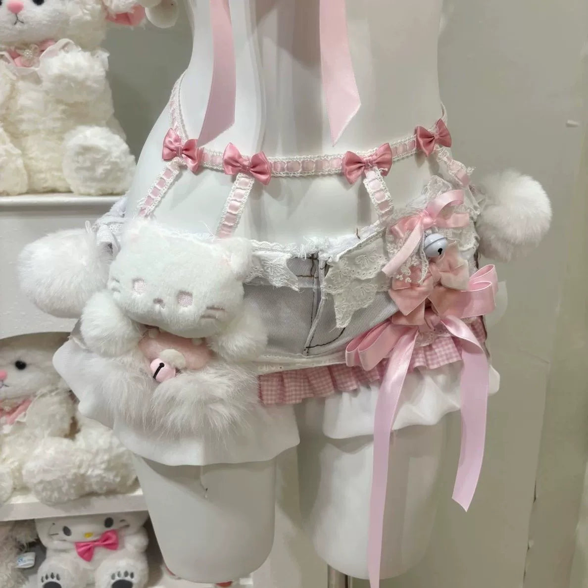 White Pink Faux Fur Tube Top Set