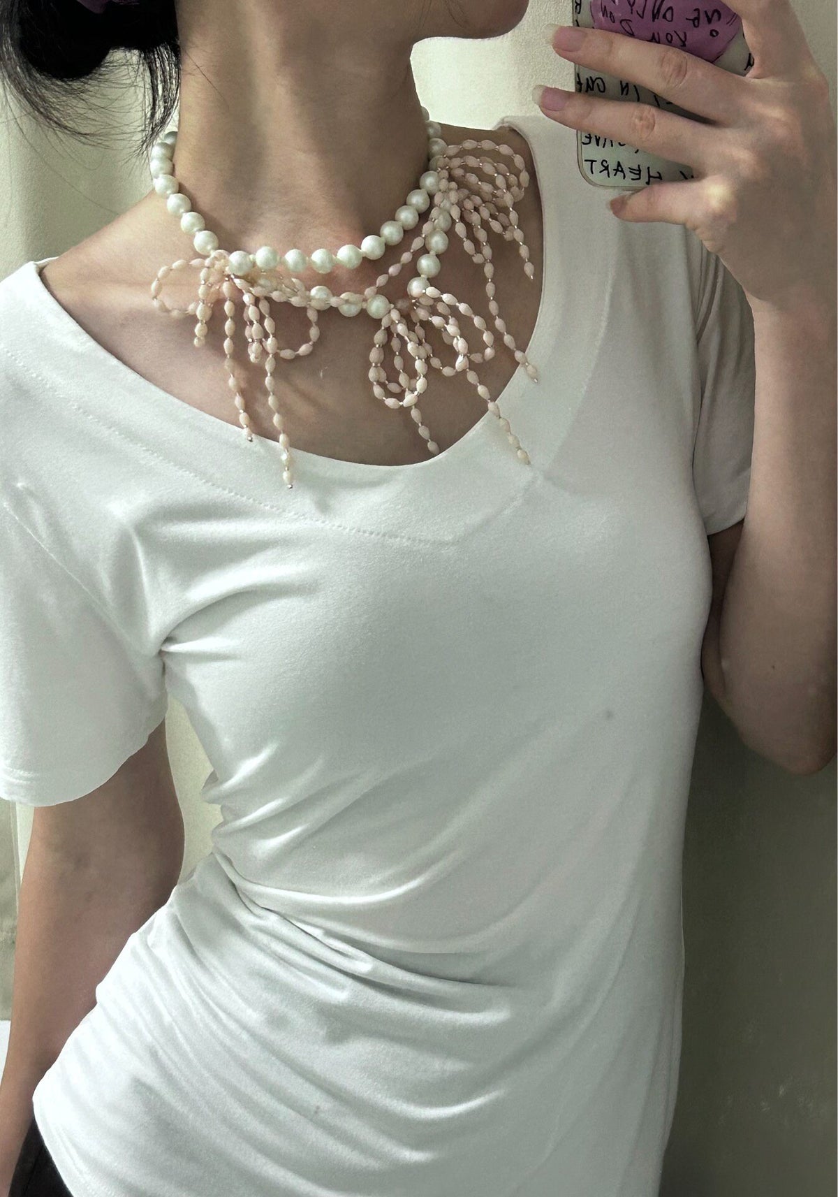 Pearl Bow Tassel Layered Necklace