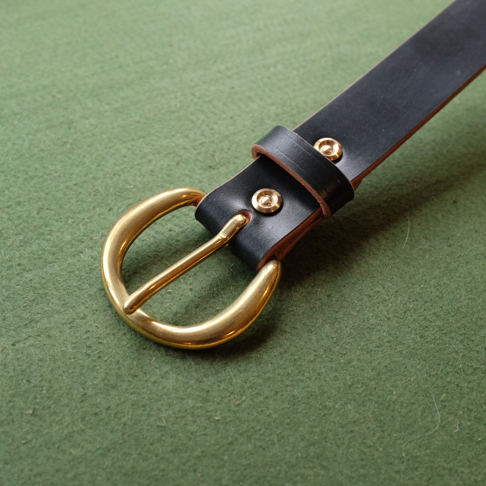 Dark Leather Belt with Brass Oval Buckle