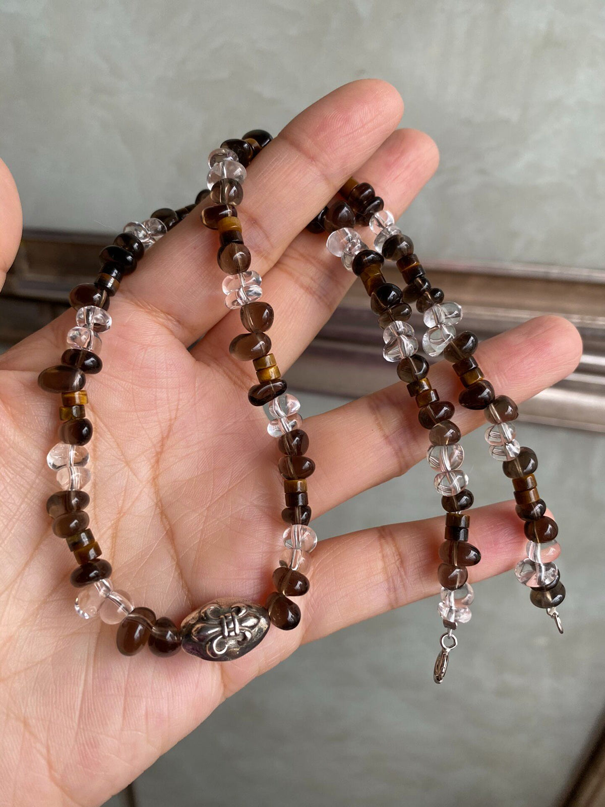 Smoky Quartz Clear Quartz Tiger Eye Necklace