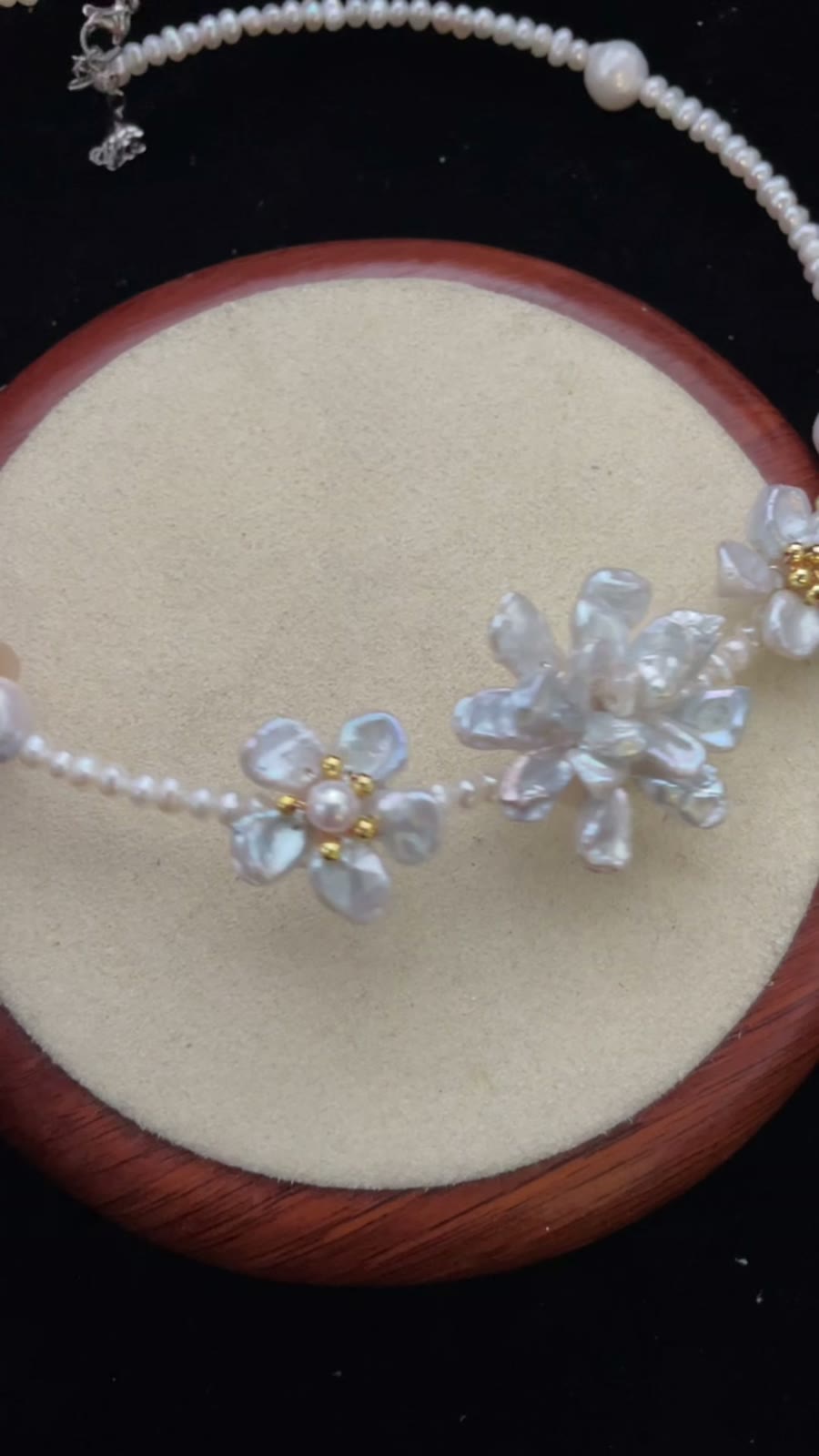 Natural Pearl Choker with Baroque Floral Design