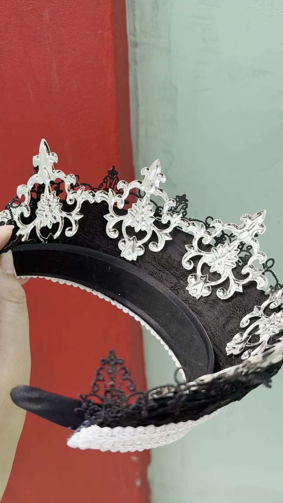 Black Tudor Crown with Silver Crosses