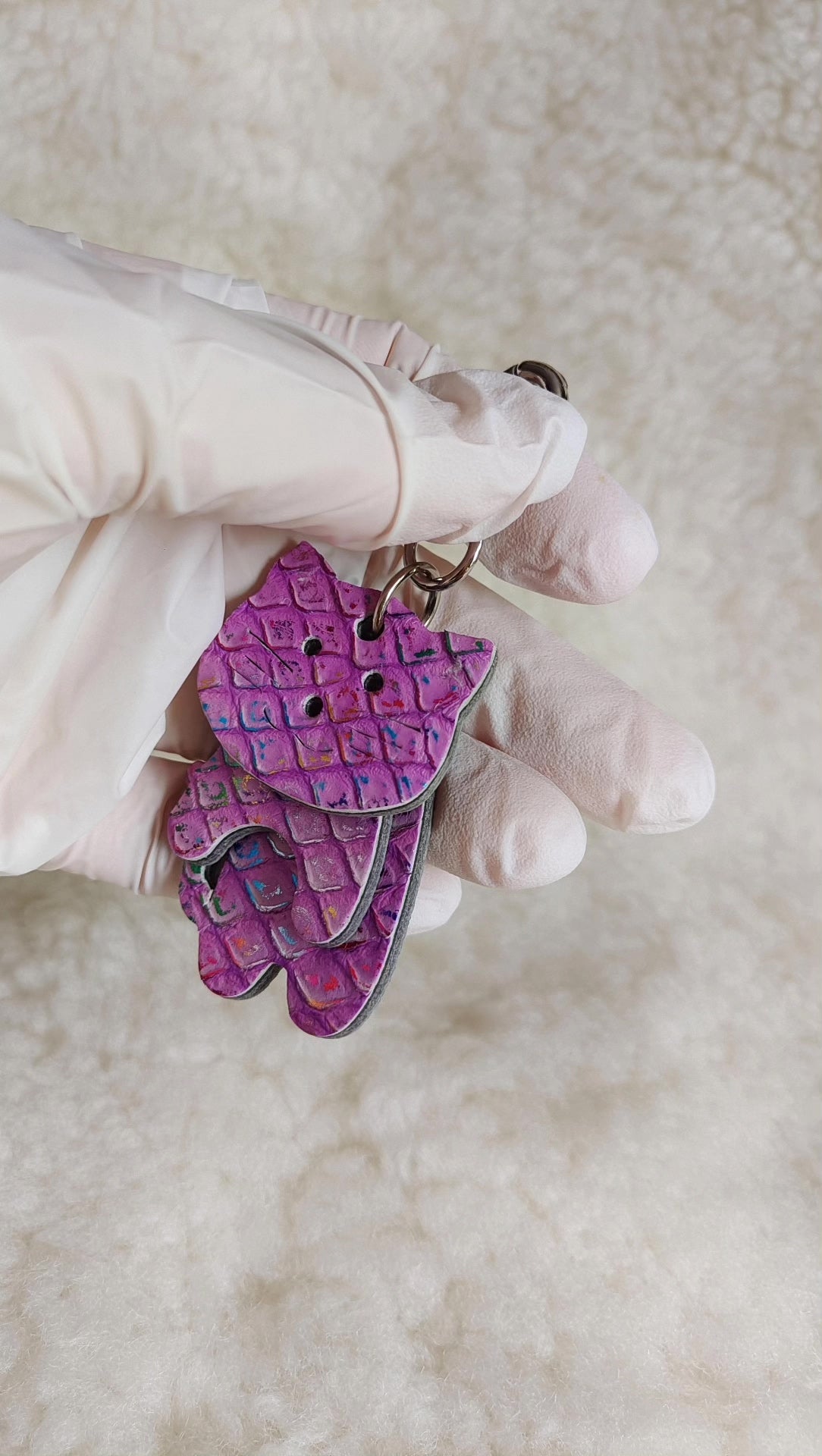 Purple Laser Dragon Scale Cat Leather Keychain
