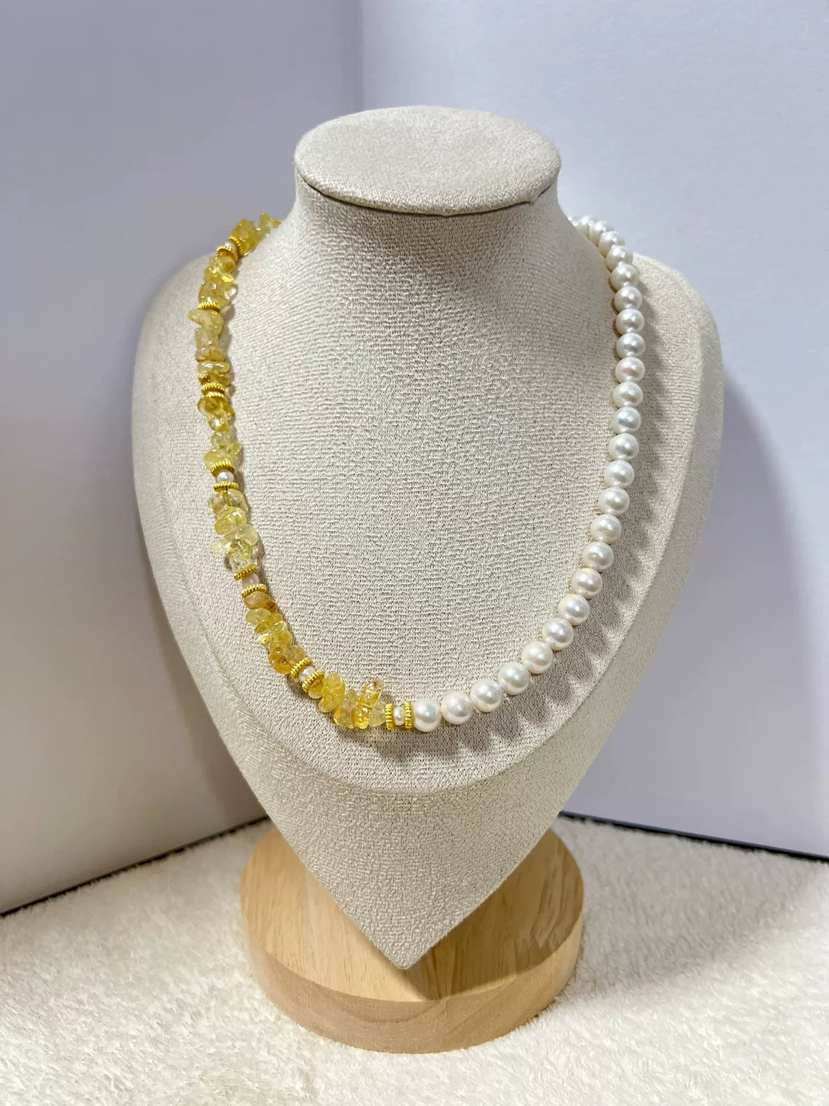 Yellow Crystal and Pearl Two Tone Necklace