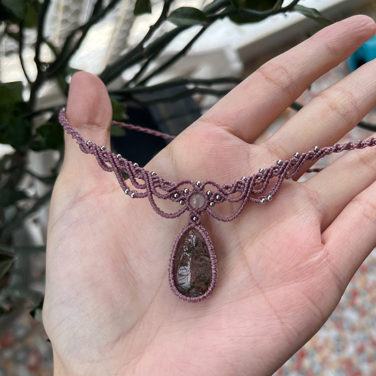 Ghost Crystal Macrame Choker Necklace