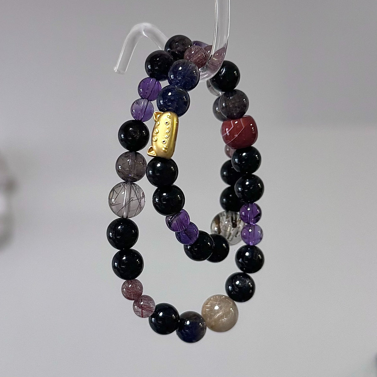 Doppelstriges Rutilquarz-Amethyst Perlenarmband