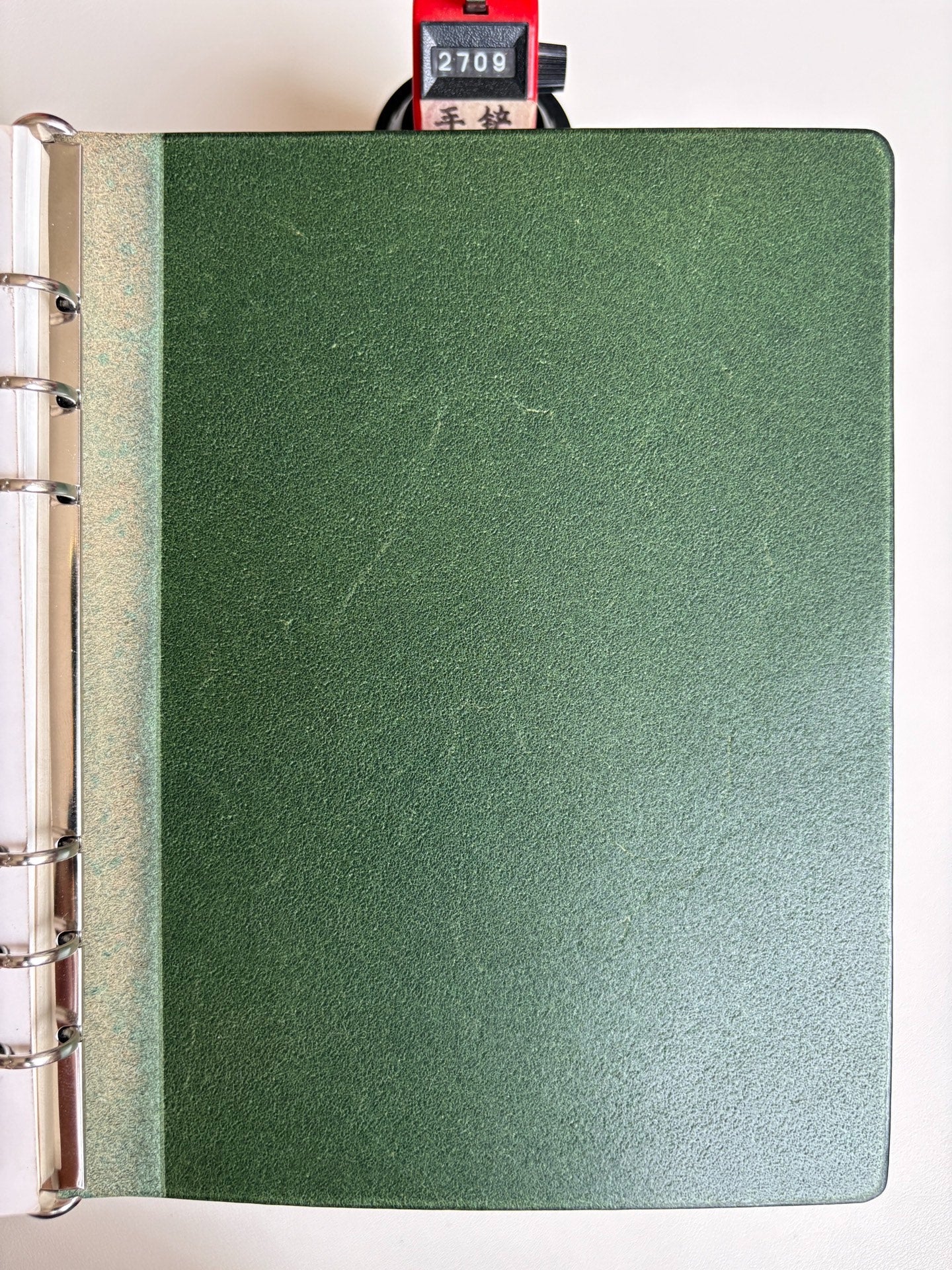 A5 Olive Green Buttero Leather 15-Ring Loose-Leaf Notebook