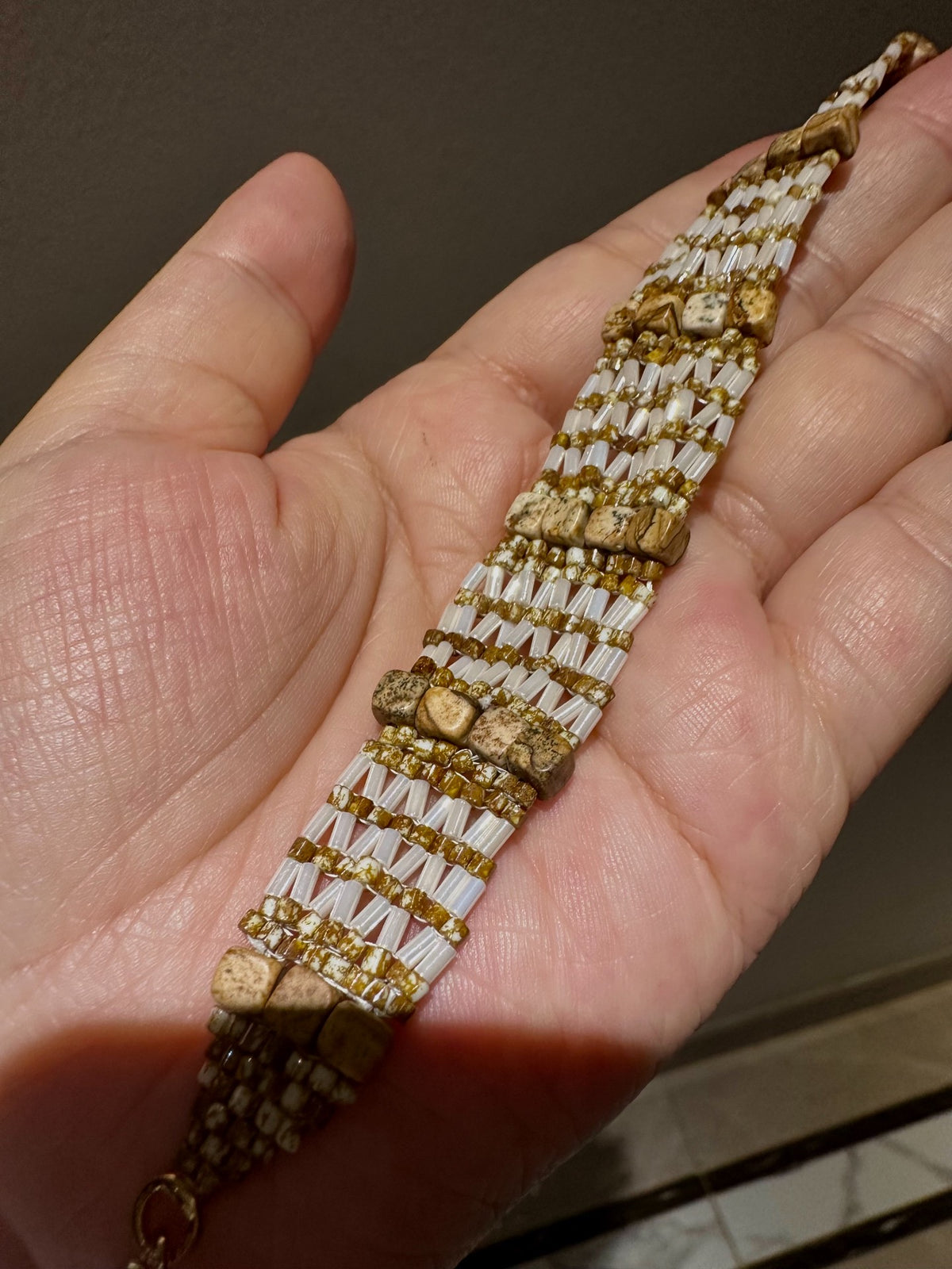 Woven Natural Picture Stone Bead Bracelet