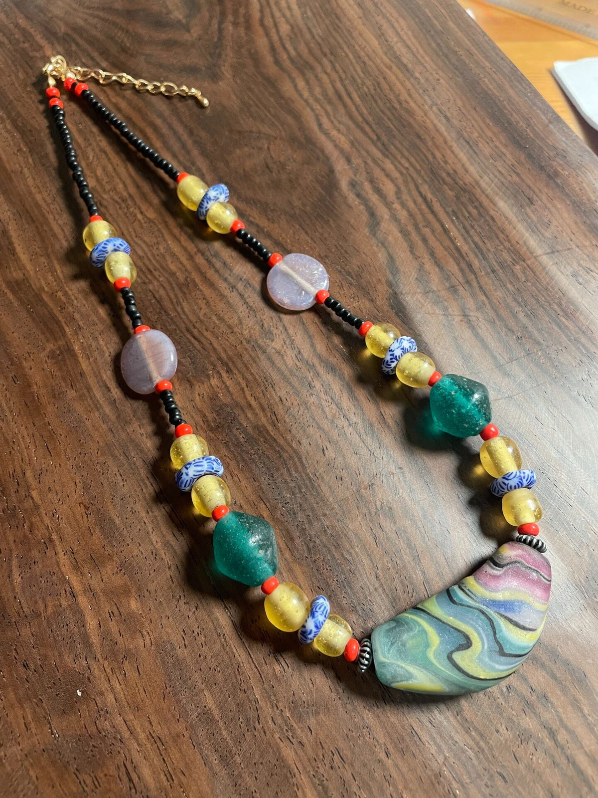 Handmade Frosted Glass Bead Necklace