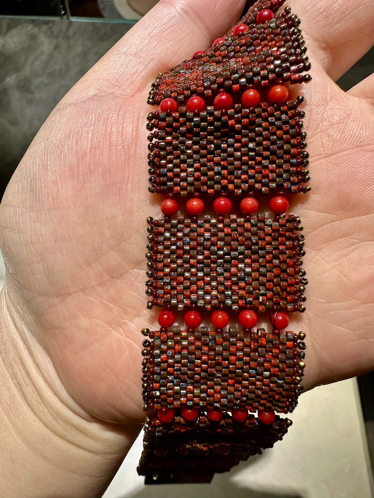 Handcrafted Garnet Seed Bead Bracelet