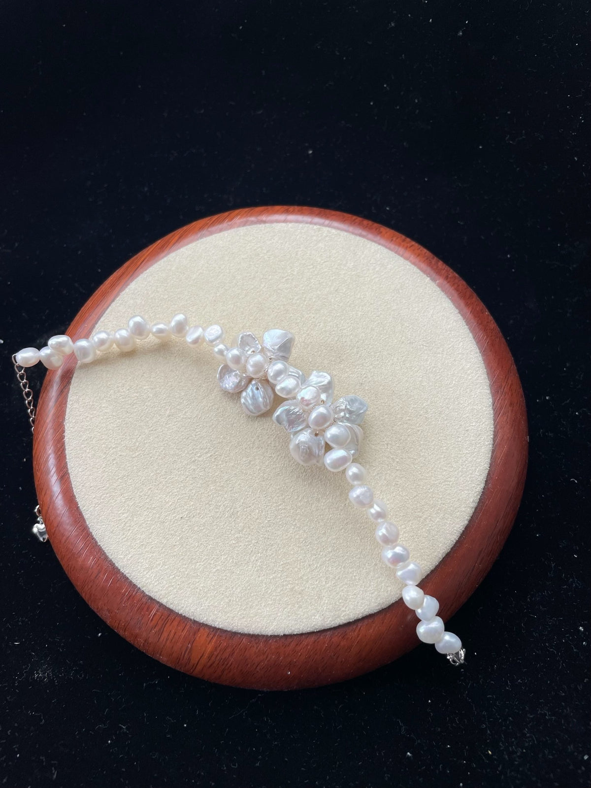 Natural Pearl Bracelet Silver Blue Flowers