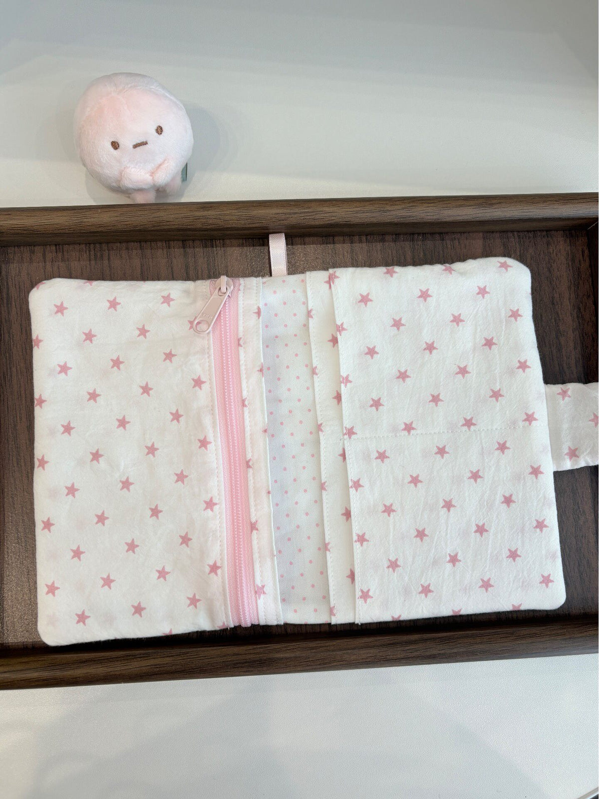 ハンドメイド ピンク×グレー スターパスポートケース