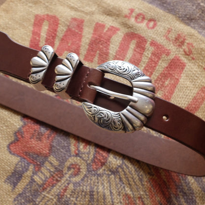Full-Grain Leather Belt with Oyster Shell Silver Buckle