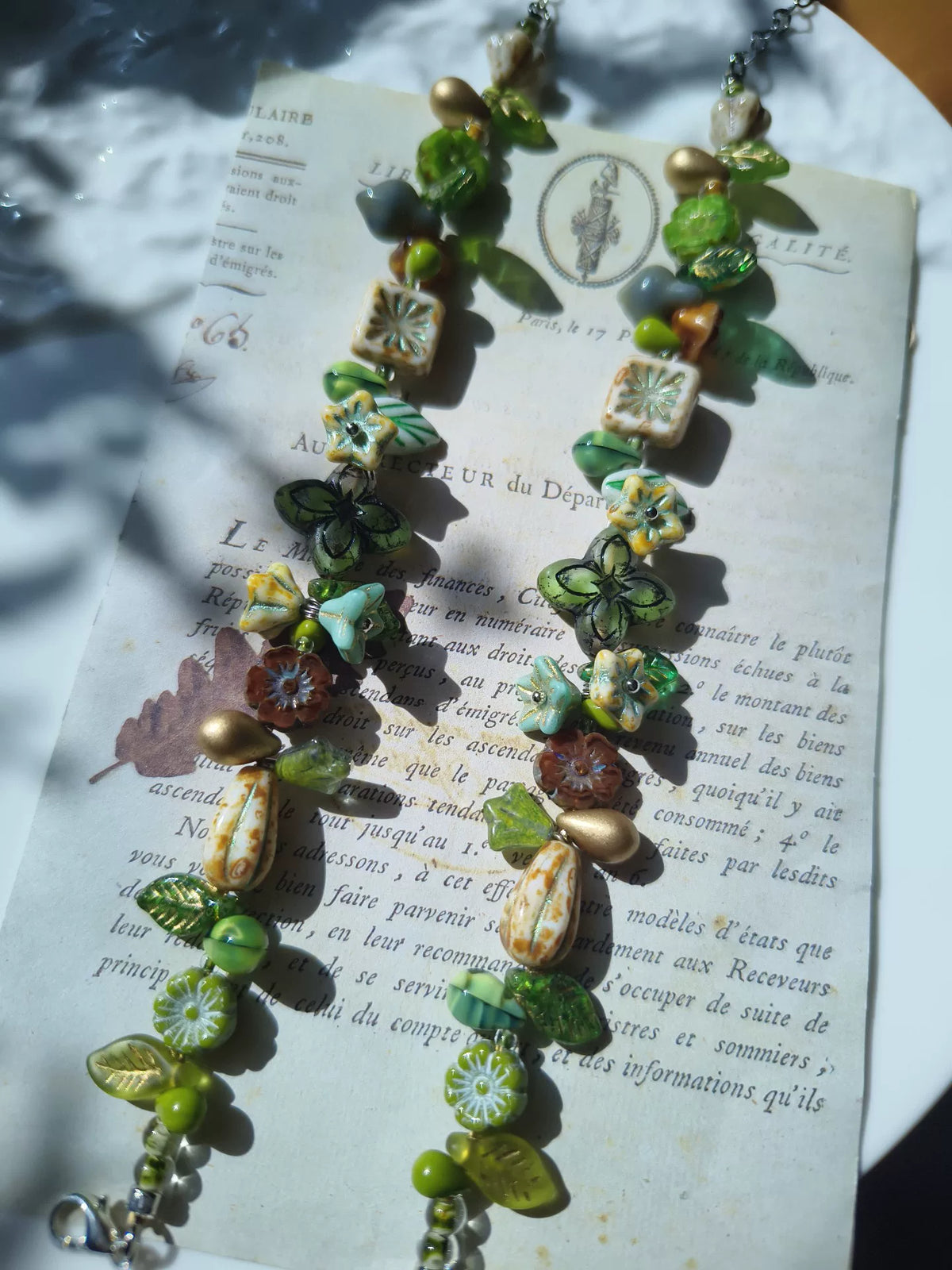 Czech Glass Bead Bracelet Green Moss Tones