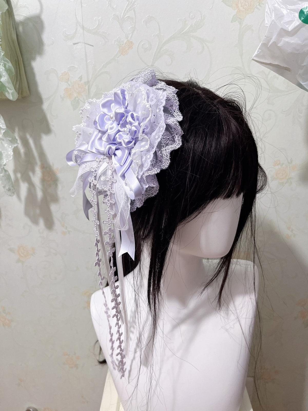 Ornamento per capelli in pizzo lavanda con fiori di ciliegio