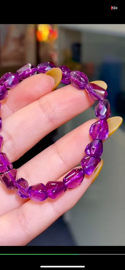Faceted Irregular Purple Amethyst Bracelet 9x7mm