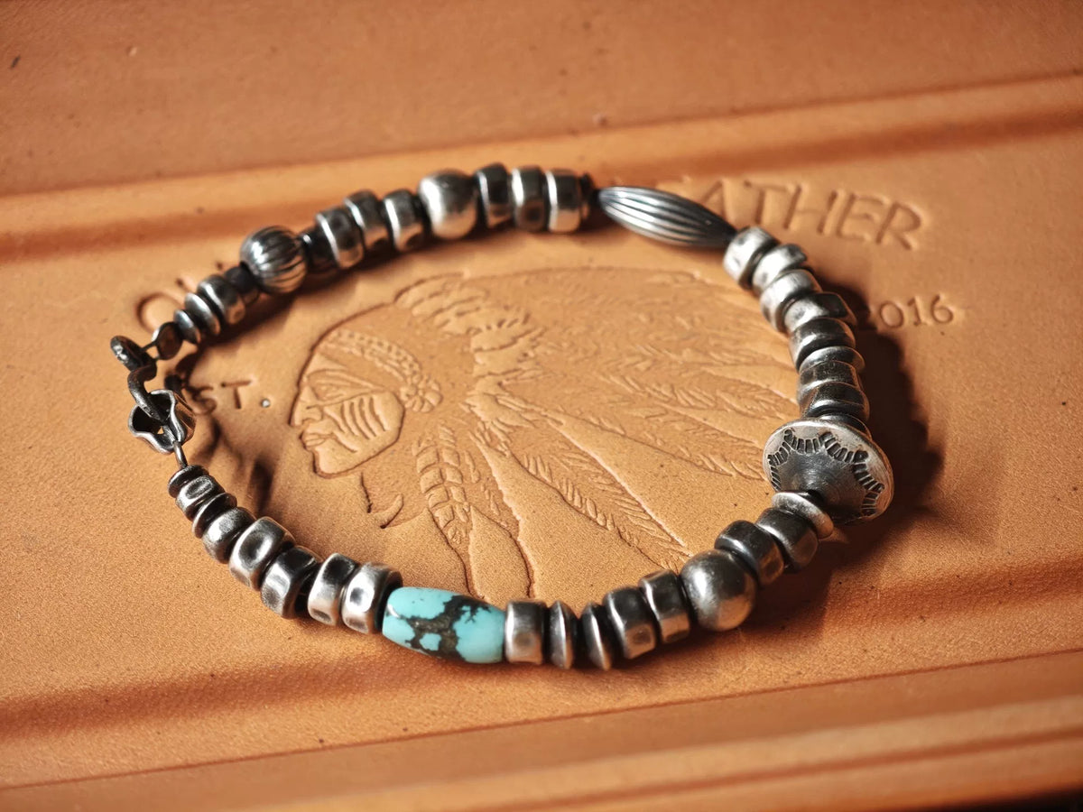 Bracelet artisanal en argent 925 et turquoise du Hubei