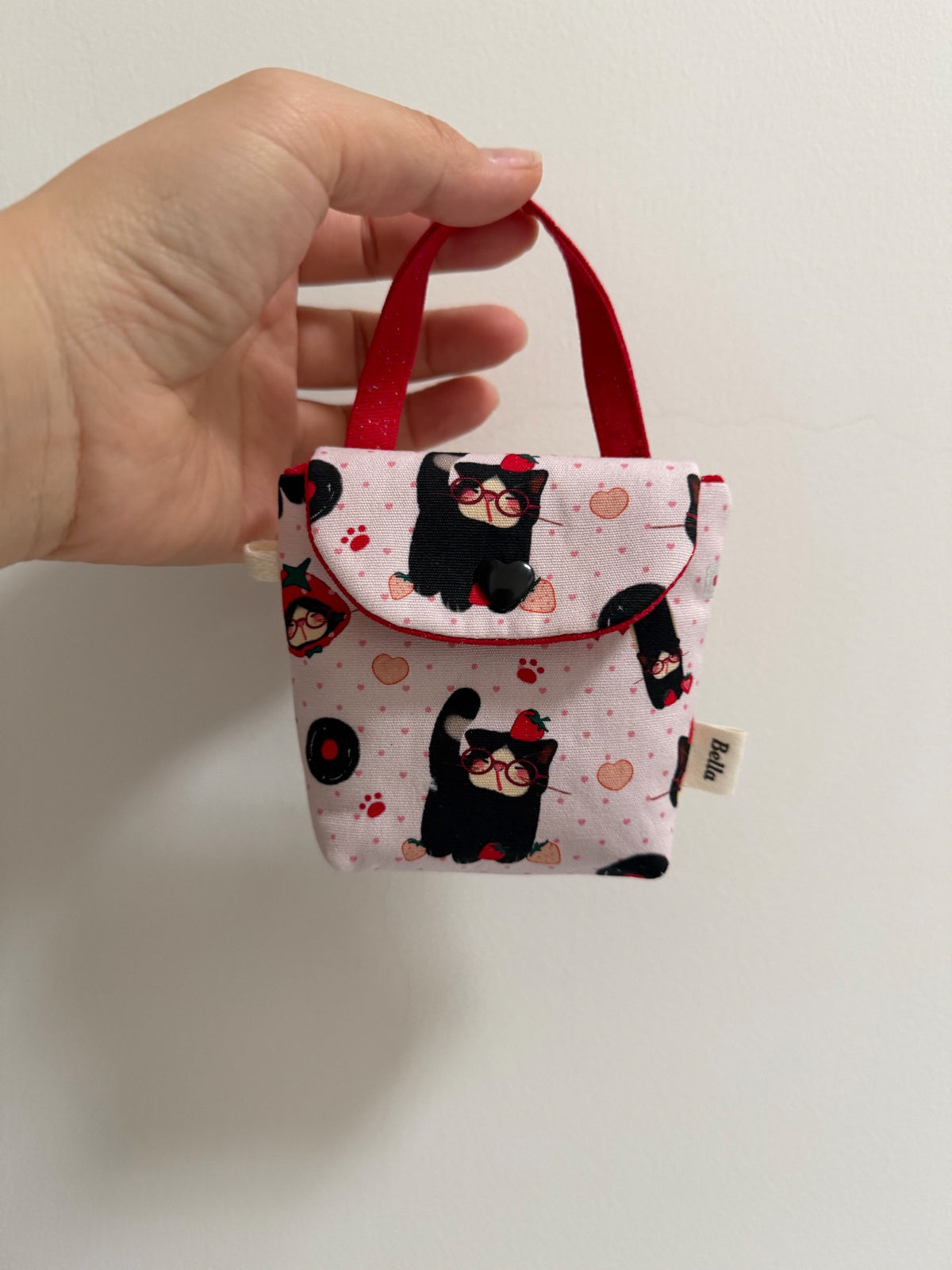 Estuche de tela con estampado de gato para auriculares y llaves