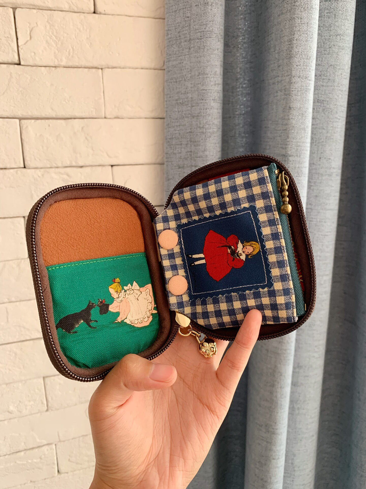 Illustrated Zippered Pouch with Detachable Mini Pouch